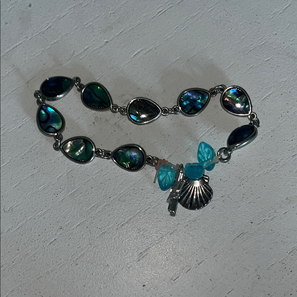 Elegant Silver and Blue Shell Bracelet